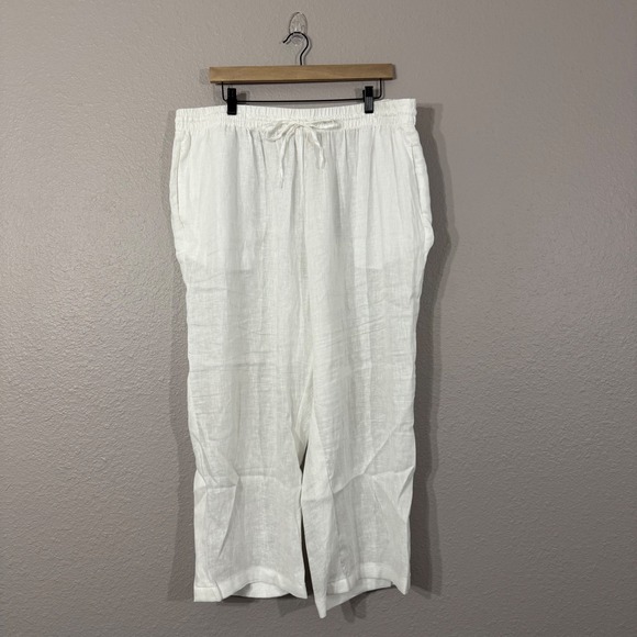 Elie Tahari Woman's Size 2X White 100% Linen Sheer Pull On Pants Swim Coverup - Picture 2 of 12
